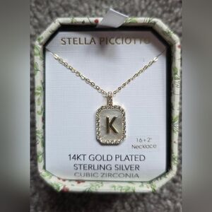 Stella Picciotto Letter "K" 14k Gold Plated Sterling Silver Cubic ZirconNecklace